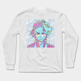 the demon slayer tanjiro kamado in asian wave wallpaper Long Sleeve T-Shirt